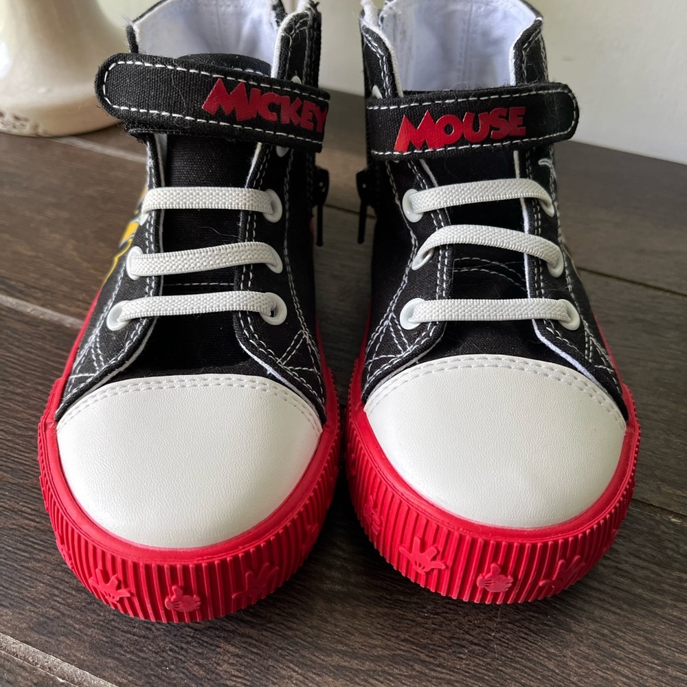Disney Mickey Mouse Pluto Black Red Yellow Toddler Hi Top Sneakers Zips Size 10 - Picture 3 of 9